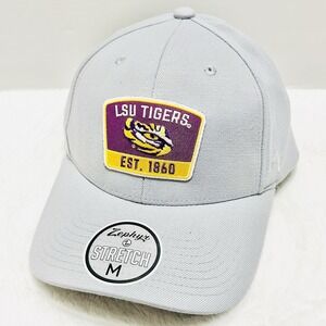Zephyr LSU Tigers Logo Patch Hat Cap Stretch Flex Medium Light Gray NCAA College